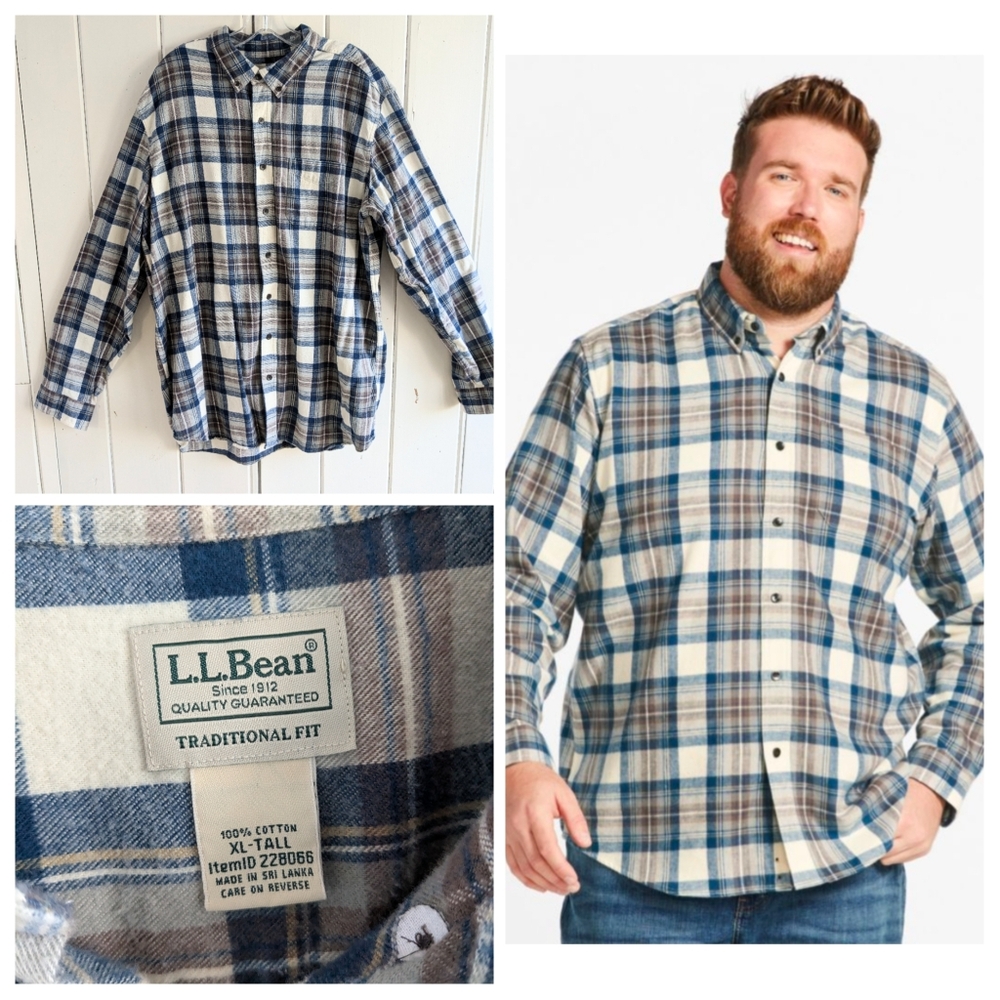 L.L. Bean Men's Indigo  Tartan Plaid Shirt sz XLT